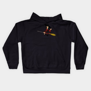 Halloween Witch On Flying Broom Kids Hoodie